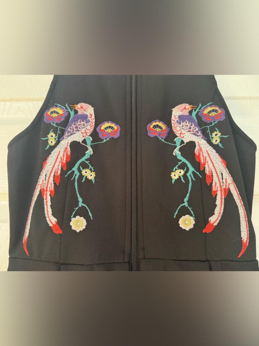 Buffalo David Bitton Black Fit-and-Flare Dress with Embroidered Parrots - Picture 3 of 6